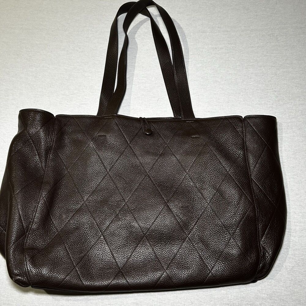Vera Bradley Hathaway Brown Leather Tote, interior padded computer pouch